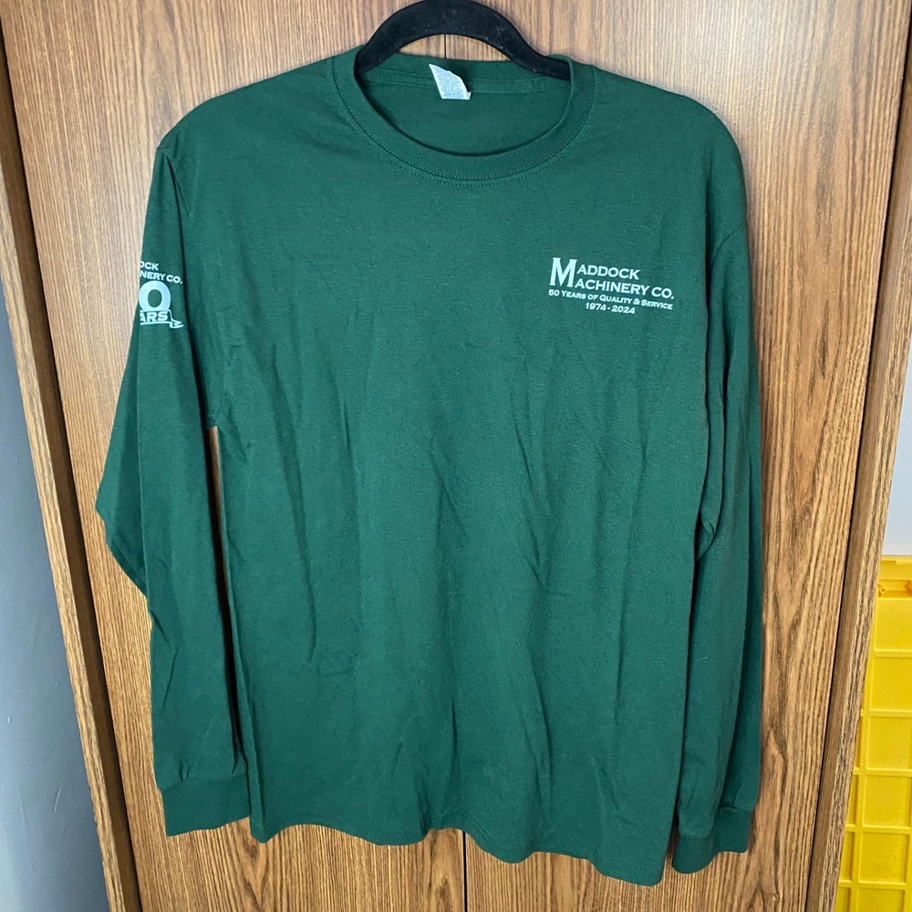 Jerzees Long Sleeve T-Shirt Mens Medium Green‎ Maddock Machinery Co Graphic Tee